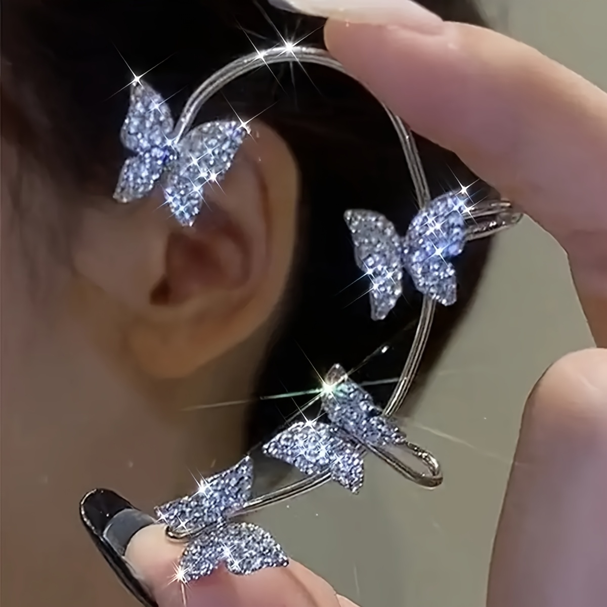 Butterfly Ear Clips for Women Hypoallergenic Copper Synthetic Zirconia